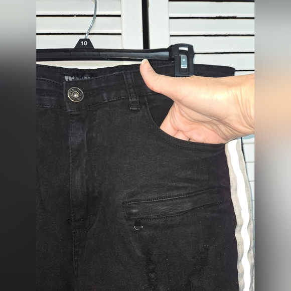 Waimea Men's 36x32 Black Distressed Moto Jeans with Reflective Stripes - Picture 2 of 13